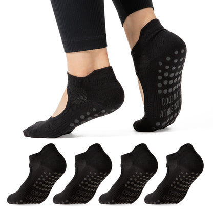 CoolMate Pilates Socks with Grips for Women, Yoga Socks, Crew Non Slip Women for Barre, Pilates Gifts (US, Numeric, 6, 10, Regular, Regular, A-07c. 2 Pairs Black)