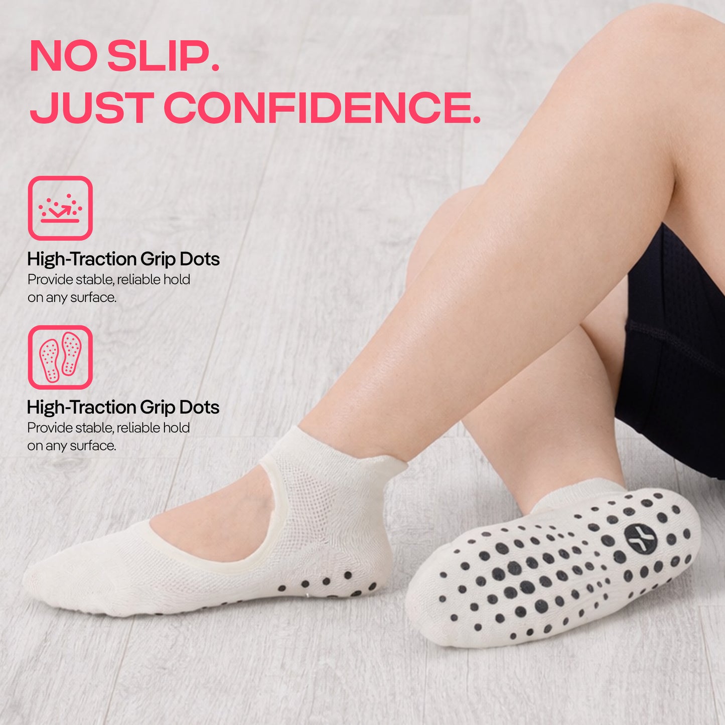 CoolMate Pilates Socks with Grips for Women, Yoga Socks, Crew Non Slip Women for Barre, Pilates Gifts (A-03f. 4 Pairs Open Top Red/Navy/Cream/Light Blue)