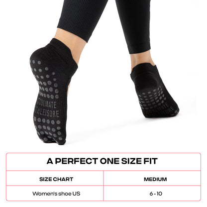 CoolMate Pilates Socks with Grips for Women, Yoga Socks, Crew Non Slip Women for Barre, Pilates Gifts (US, Numeric, 6, 10, Regular, Regular, A-07a. 4 Pairs Open Top Black)
