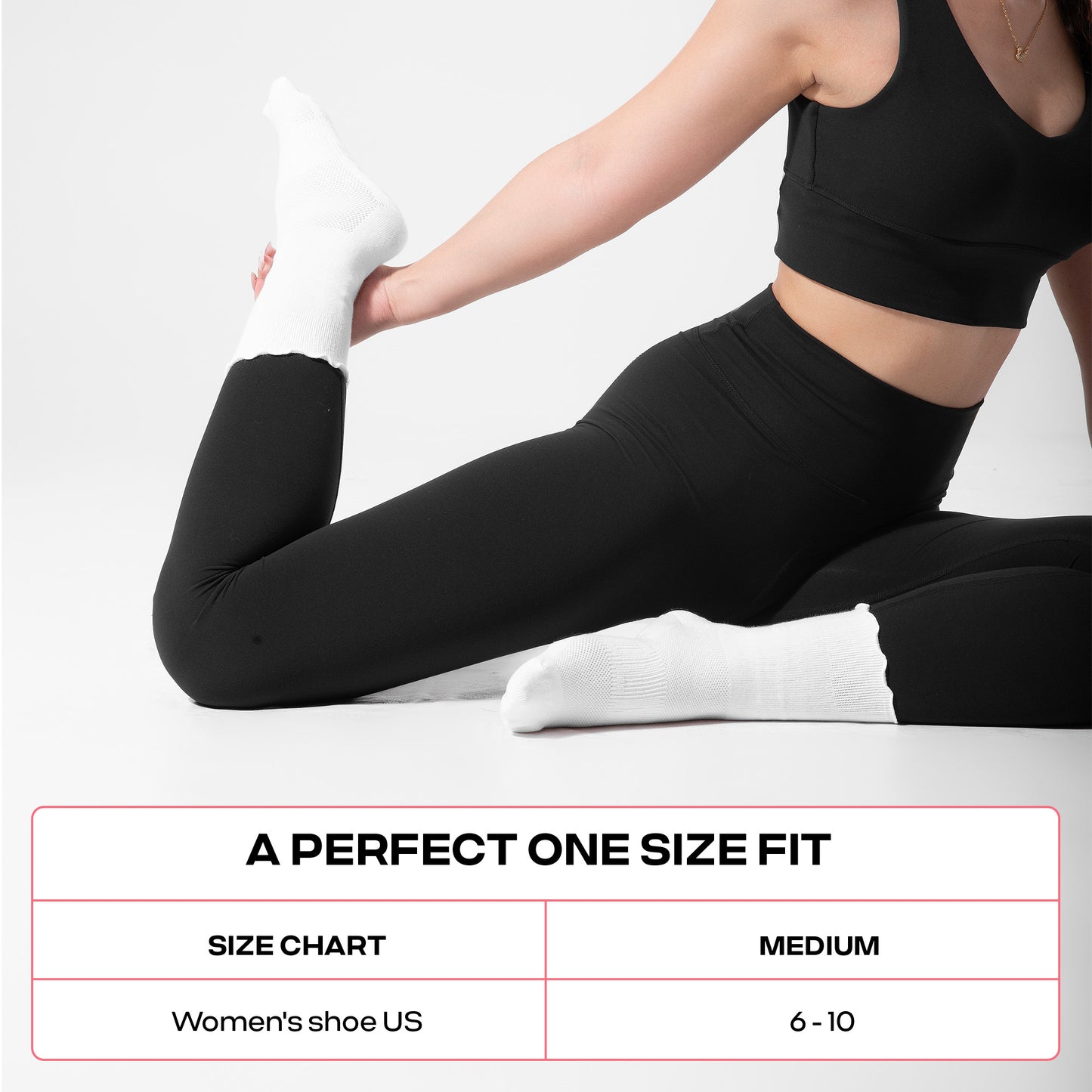 CoolMate Pilates Socks with Grips for Women, Yoga Socks, Crew Non Slip Women for Barre, Pilates Gifts (US, Numeric, 6, 10, Regular, Regular, A-06i. 3 Pairs Black/White/Pink Ruffle)