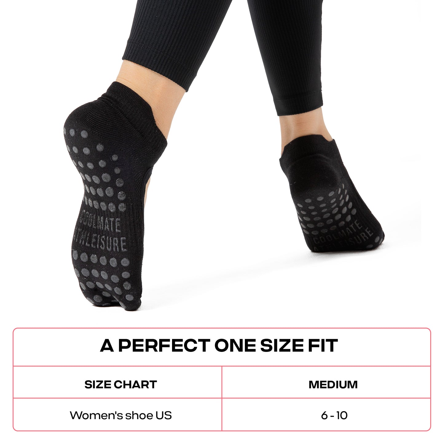 CoolMate Pilates Socks with Grips for Women, Yoga Socks, Crew Non Slip Women for Barre, Pilates Gifts (US, Numeric, 6, 10, Regular, Regular, A-07c. 2 Pairs Black)
