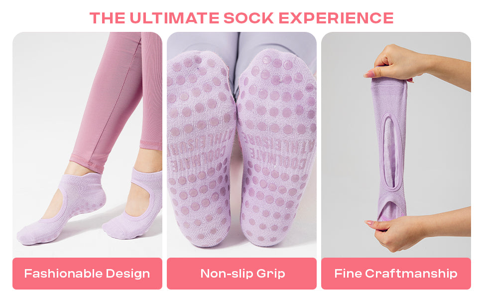 CoolMate Pilates Socks with Grips for Women, Yoga Socks, Crew Non Slip Women for Barre, Pilates Gifts (US, Numeric, 6, 10, Regular, Regular, A-03. 2 Pairs Open Top White)