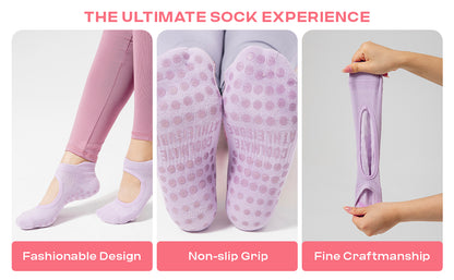 CoolMate Pilates Socks with Grips for Women, Yoga Socks, Crew Non Slip Women for Barre, Pilates Gifts (US, Numeric, 6, 10, Regular, Regular, A-03. 2 Pairs Open Top White)