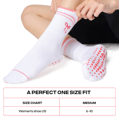 CoolMate Pilates Socks with Grips for Women, Yoga Socks, Crew Non Slip Women for Barre, Pilates Gifts (US, Numeric, 6, 10, Regular, Regular, E-15. 1 Pair Bow Tie)