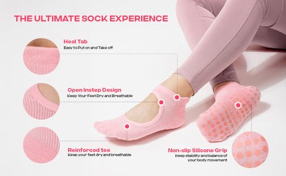 CoolMate Pilates Socks with Grips for Women, Yoga Socks, Crew Non Slip Women for Barre, Pilates Gifts (US, Numeric, 6, 10, Regular, Regular, A-03. 2 Pairs Open Top White)