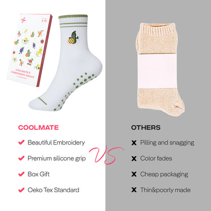 CoolMate Pilates Socks with Grips for Women, Yoga Socks, Crew Non Slip Women for Barre, Pilates Gifts (US, Numeric, 6, 10, Regular, Regular, E-04. 1 Pair Pickleball)