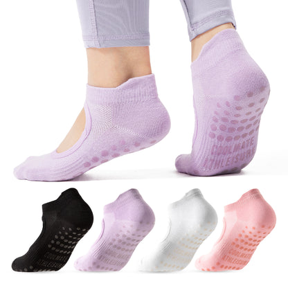 CoolMate Pilates Socks with Grips for Women, Yoga Socks, Crew Non Slip Women for Barre, Pilates Gifts (US, Numeric, 6, 10, Regular, Regular, A-03. 2 Pairs Open Top White)