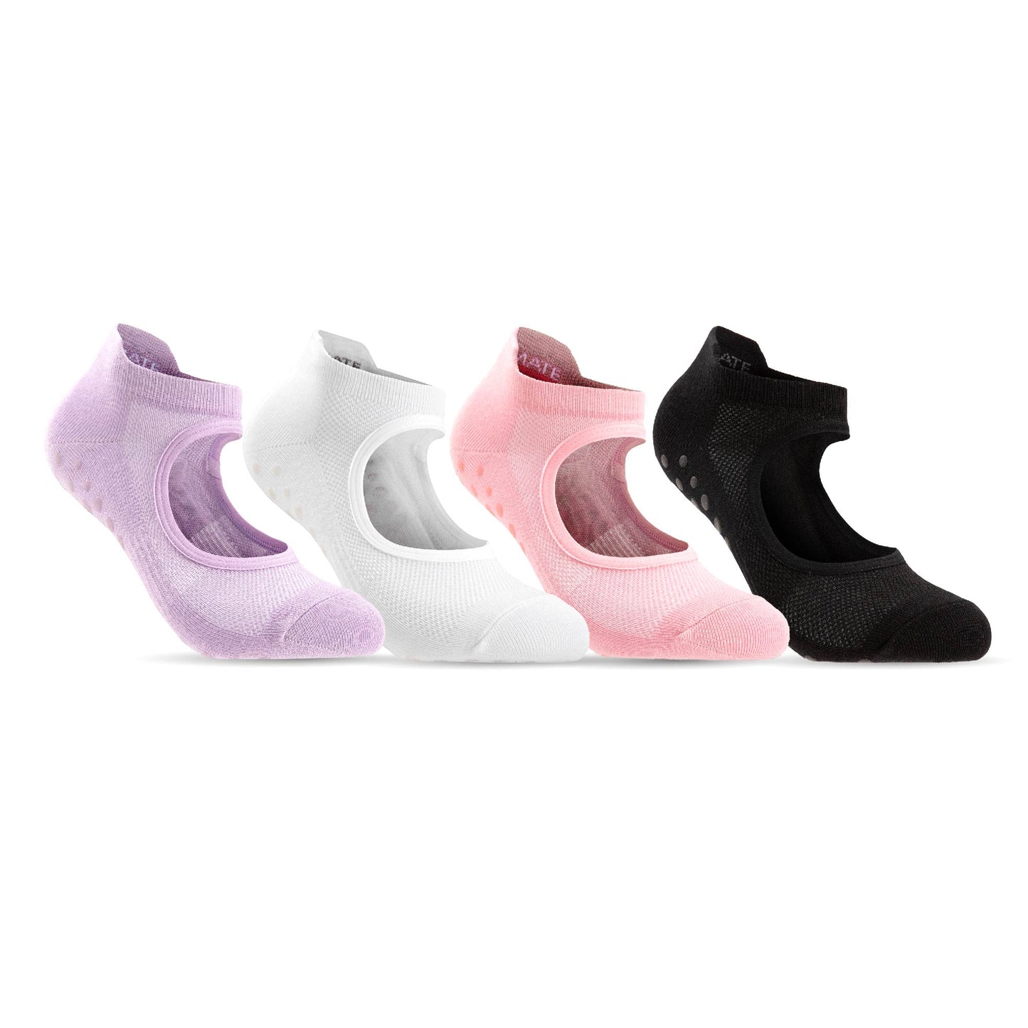 CoolMate Pilates Socks with Grips for Women, Yoga Socks, Crew Non Slip Women for Barre, Pilates Gifts (US, Numeric, 6, 10, Regular, Regular, A-03. 2 Pairs Open Top White)