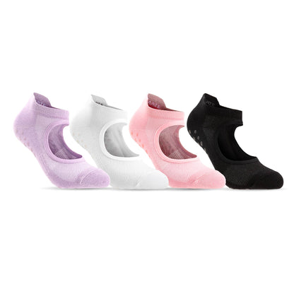 CoolMate Pilates Socks with Grips for Women, Yoga Socks, Crew Non Slip Women for Barre, Pilates Gifts (US, Numeric, 6, 10, Regular, Regular, A-03. 2 Pairs Open Top White)