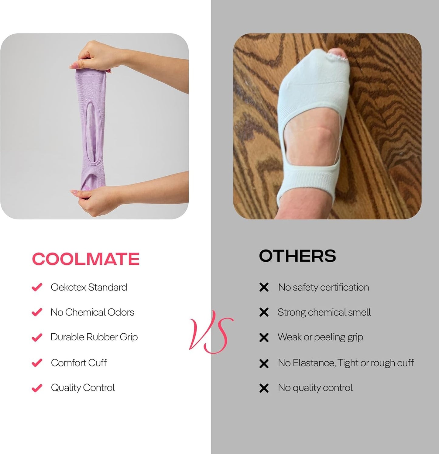 4 Pairs CoolMate Pilates Socks with Grips for Women, Yoga Socks, Crew Non Slip Women for Barre, Pilates Gifts (Pink/White/Light Purple/Black)
