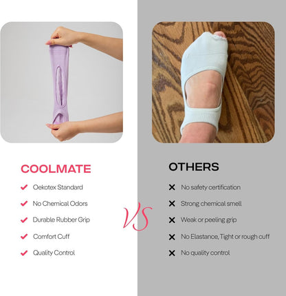 4 Pairs CoolMate Pilates Socks with Grips for Women, Yoga Socks, Crew Non Slip Women for Barre, Pilates Gifts (Pink/White/Light Purple/Black)